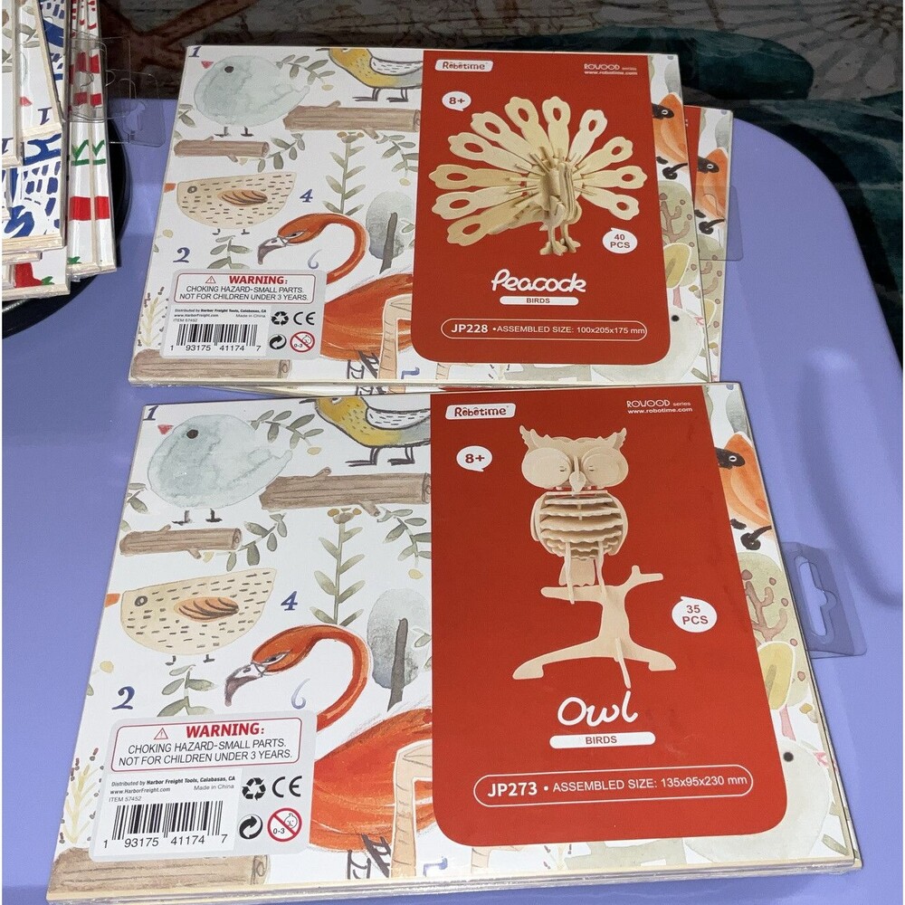 Owl 🦉 & Peacock 🦚 Robotime 3D Wooden Puzzles Lot of 2 BRAND NEW Paintable 🖌️
